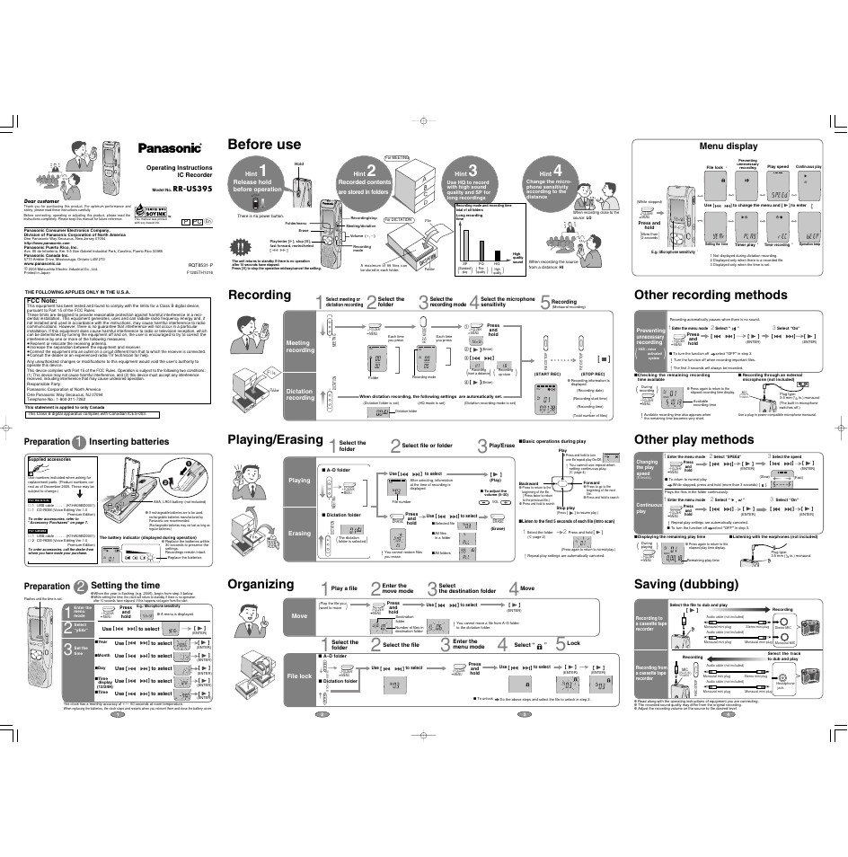 Panasonic PQT8531-P User Manual | 2 pages