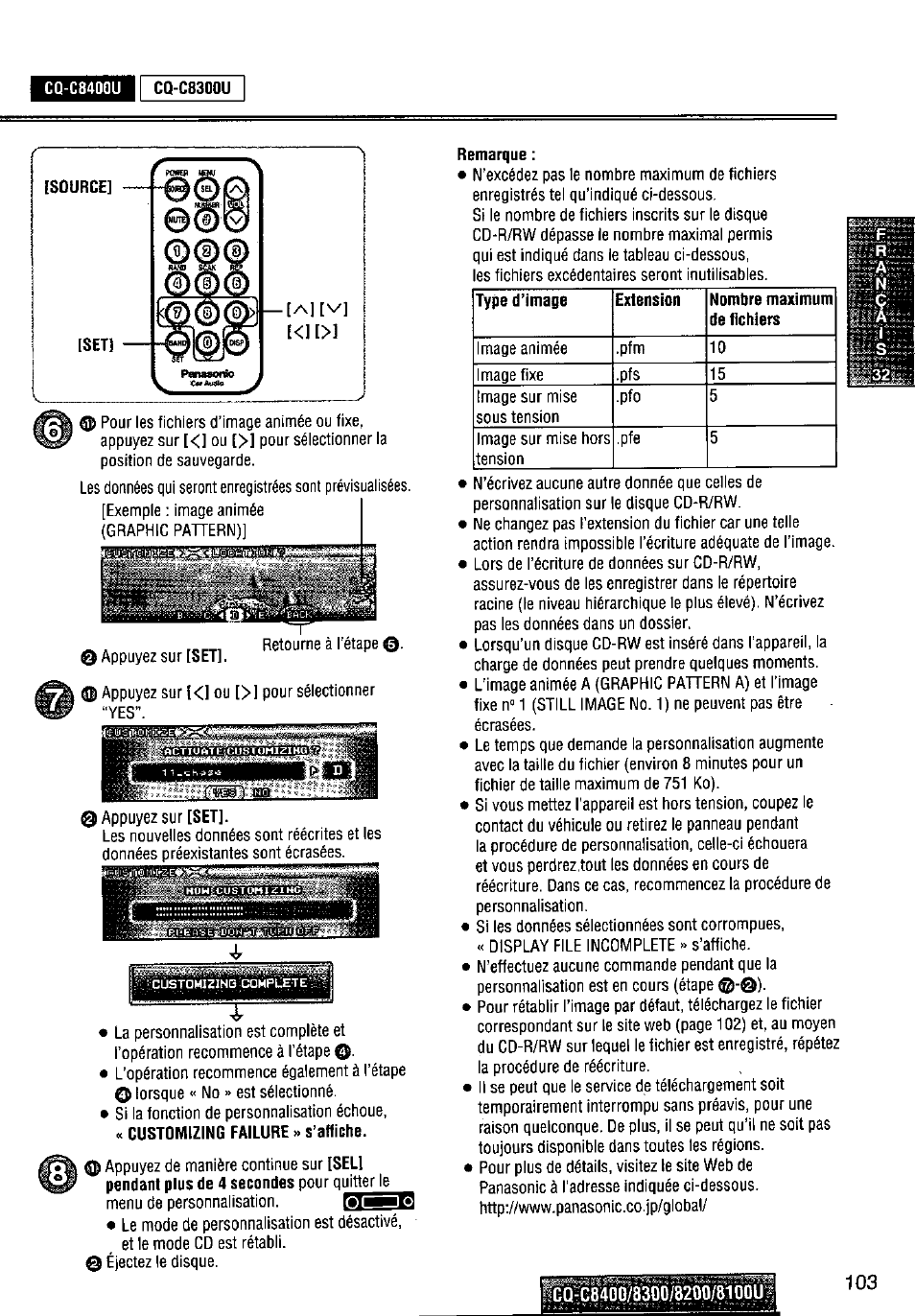 Cq-c8400u, Remarque, P1=e | Panasonic CQ-C8300U User Manual | Page 103 / 176