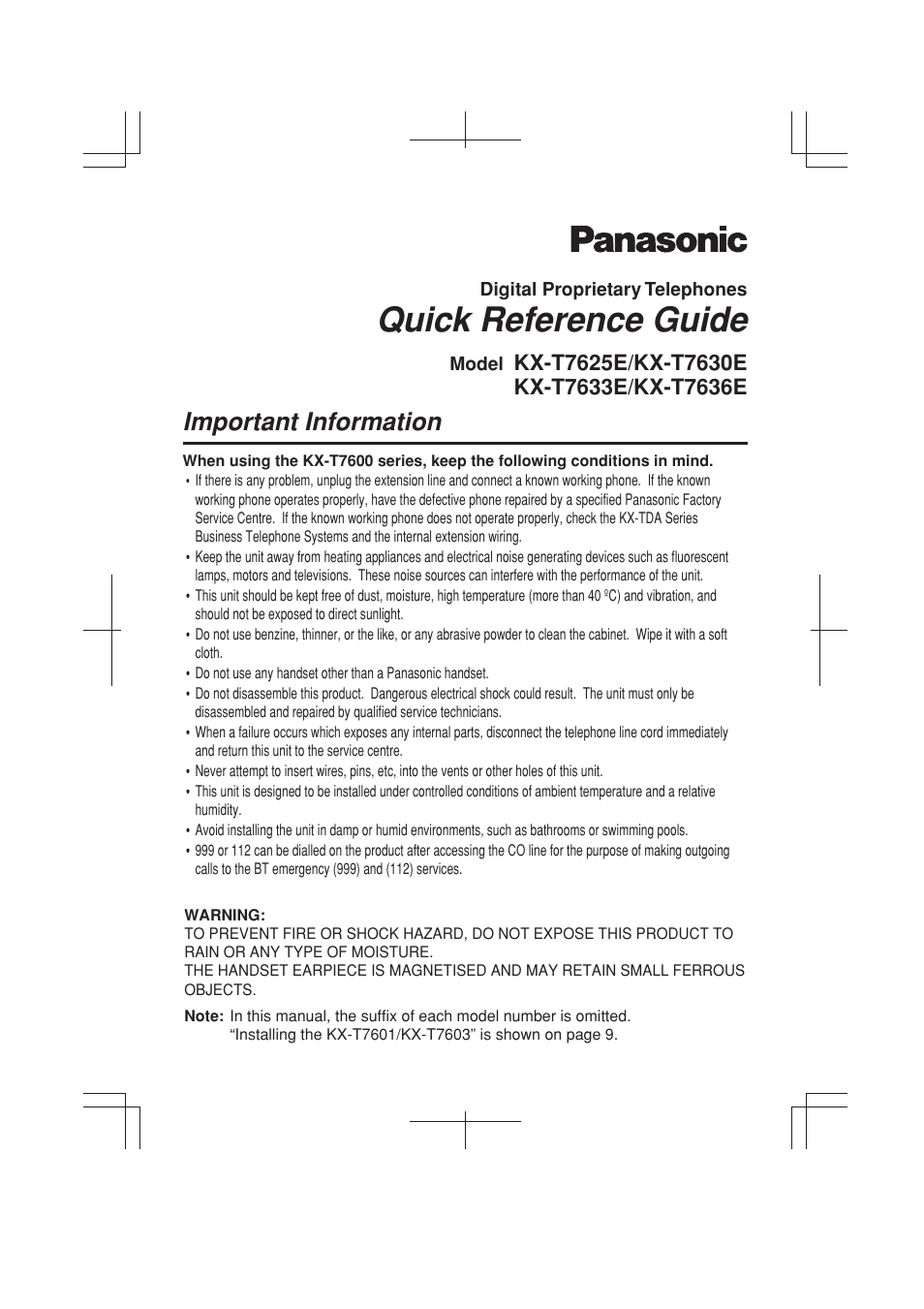 Panasonic KX-T7633E User Manual | 12 pages
