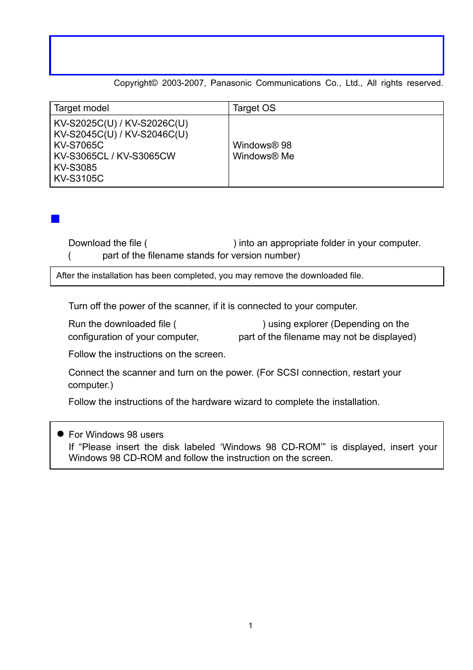 Panasonic KV-S3085 User Manual | 2 pages