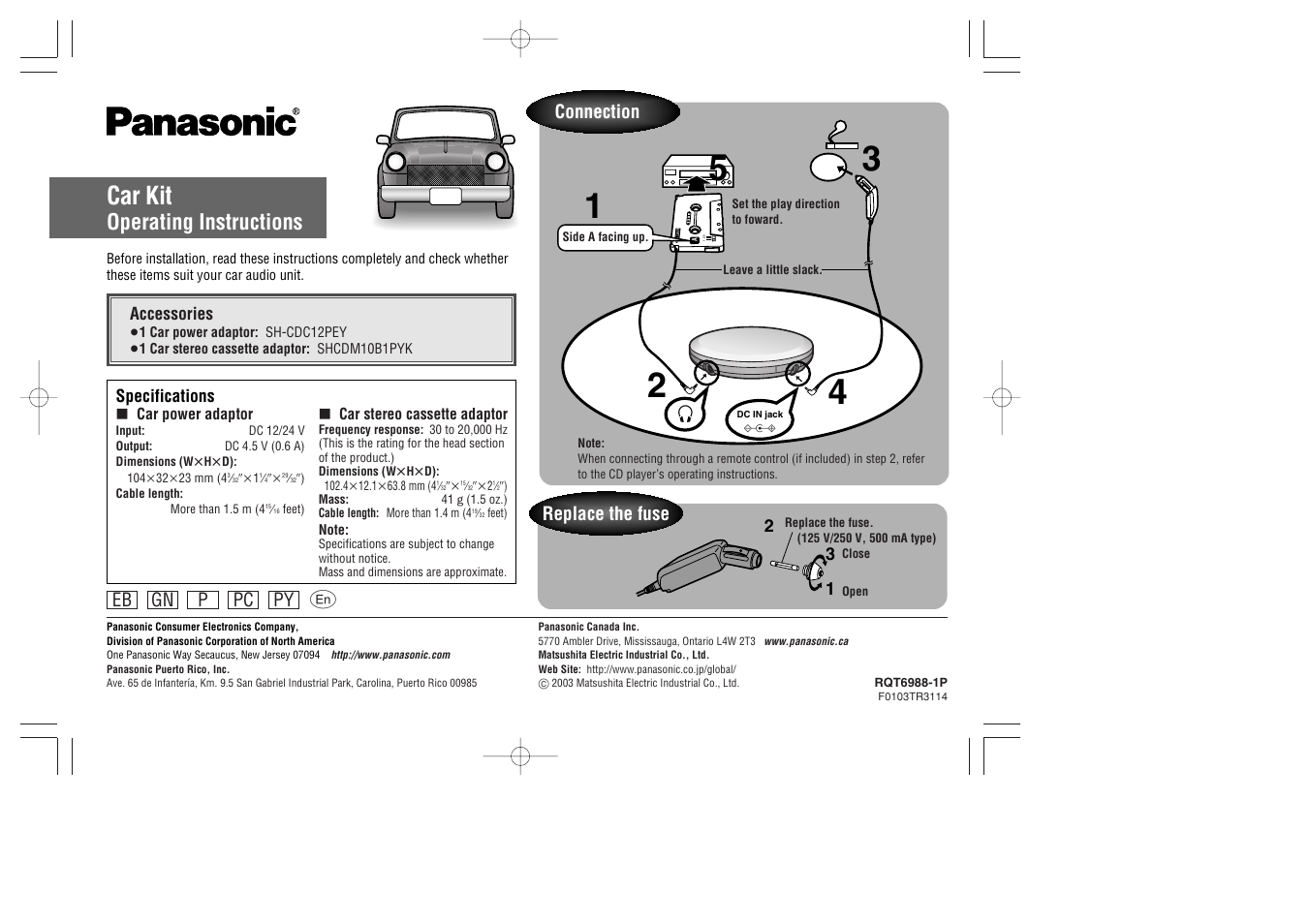 Panasonic Car Kit User Manual | 2 pages