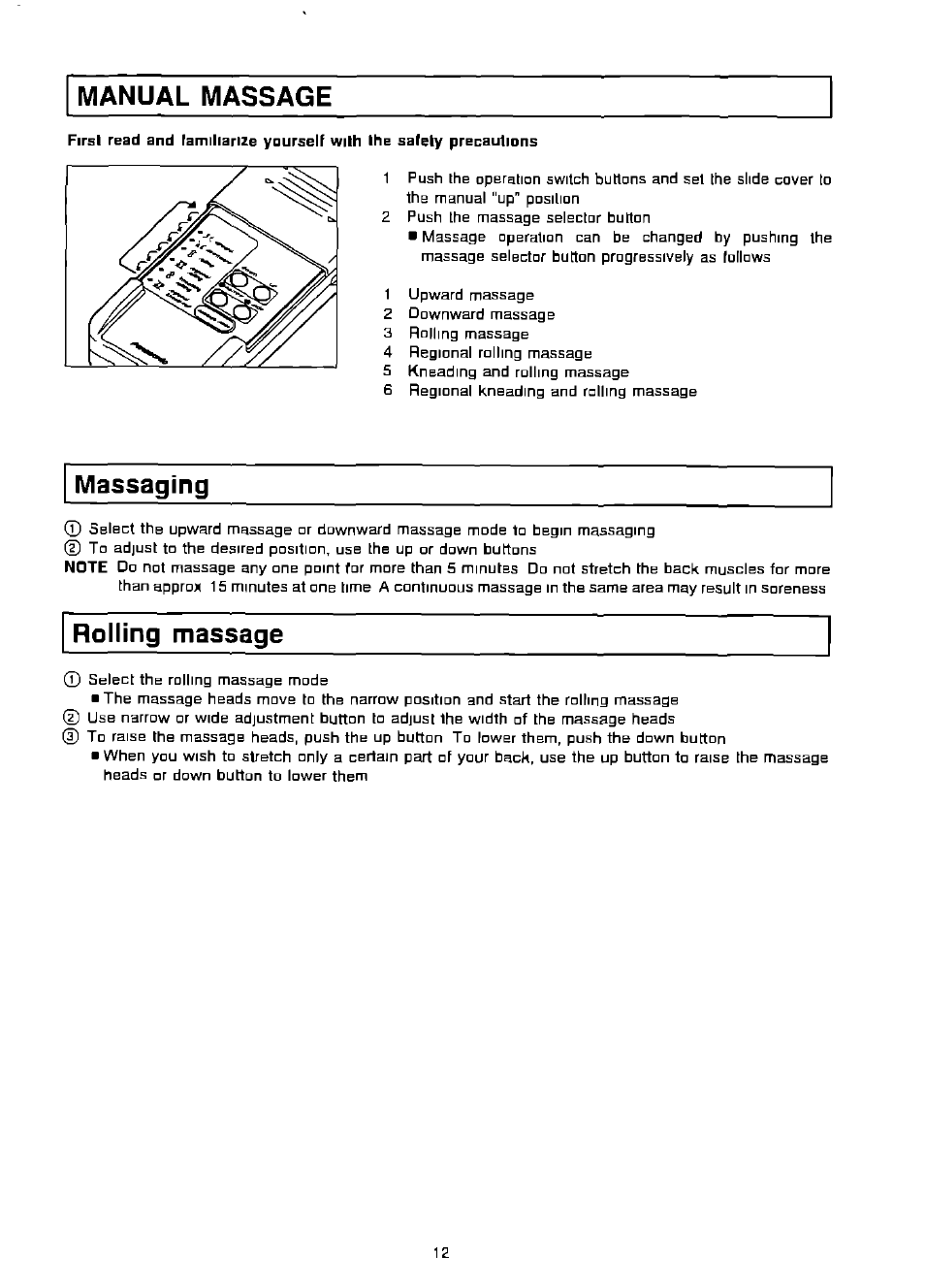 Massaging, Rolling massage, Manual massage | Panasonic EP574 User Manual | Page 12 / 48