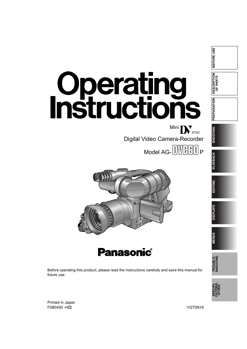 Panasonic AG-DVC60P User Manual | 82 pages