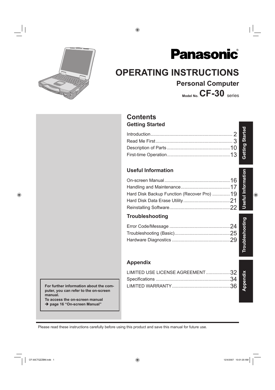 Panasonic CF-30 User Manual | 40 pages