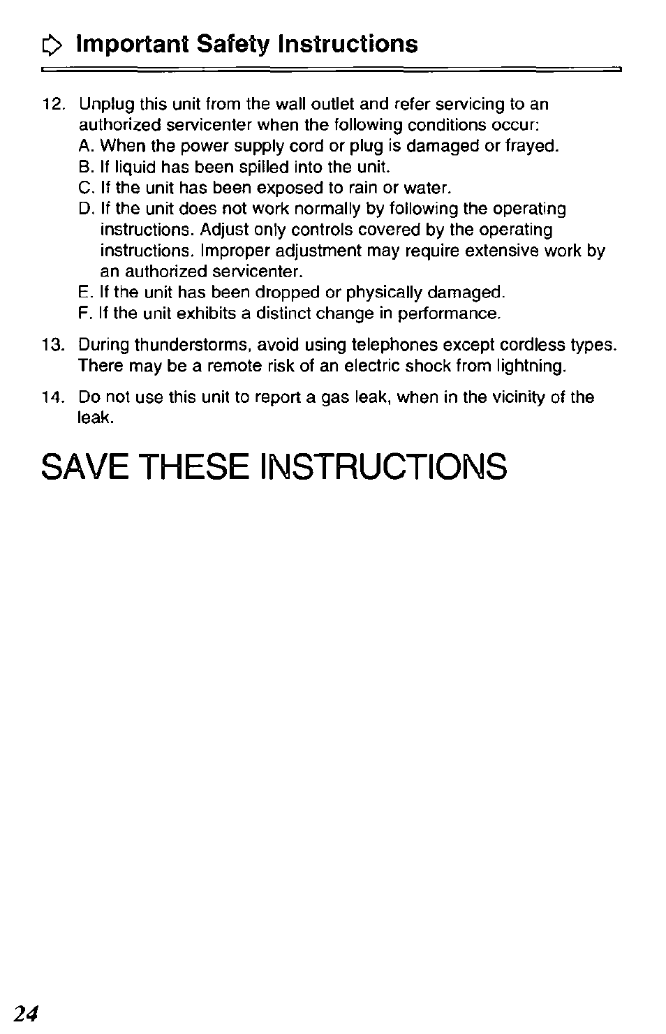 Important safety instructions, Save these instructions | Panasonic DATA LINK KX-TCL100-B User Manual | Page 24 / 32