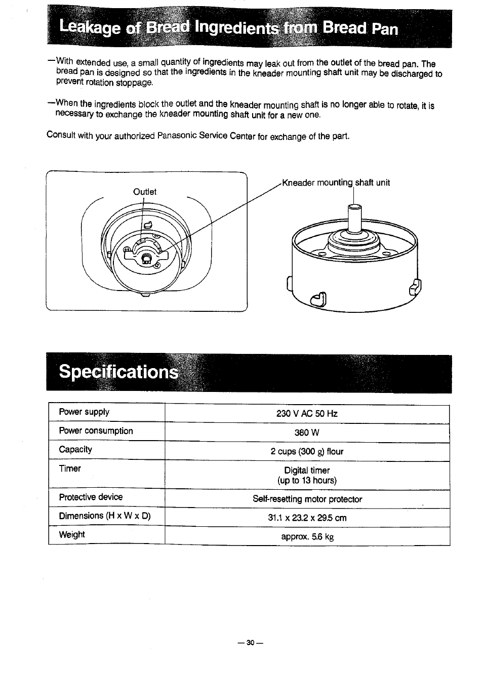 Bread pan, Spe^ication | Panasonic SD-BT10P User Manual | Page 31 / 31