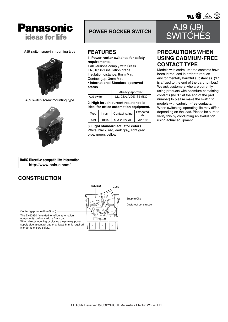 Panasonic AJ9 (J9) User Manual | 6 pages