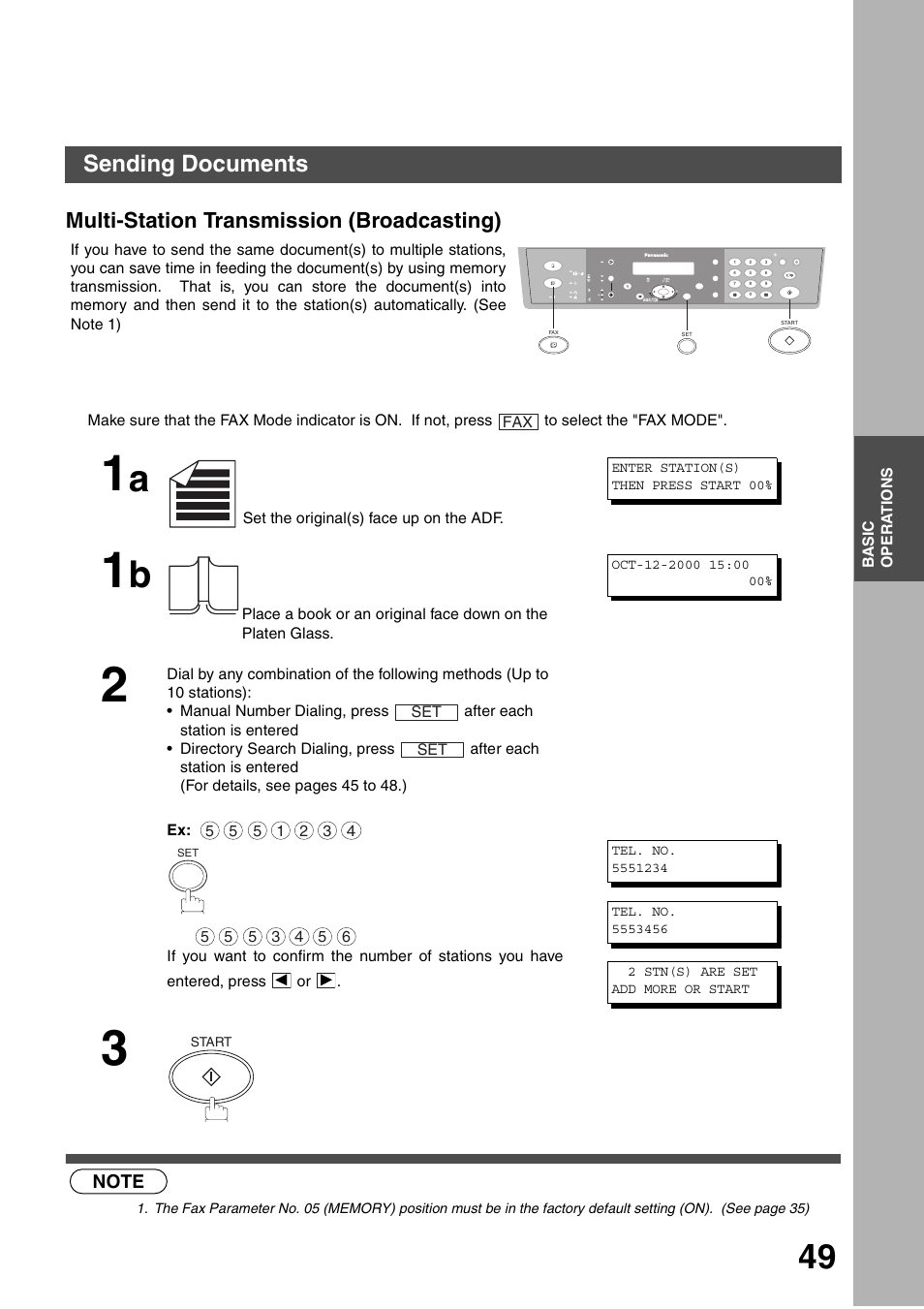 Multi-station transmission (broadcasting), Sending documents | Panasonic DP-135FP User Manual | Page 49 / 114