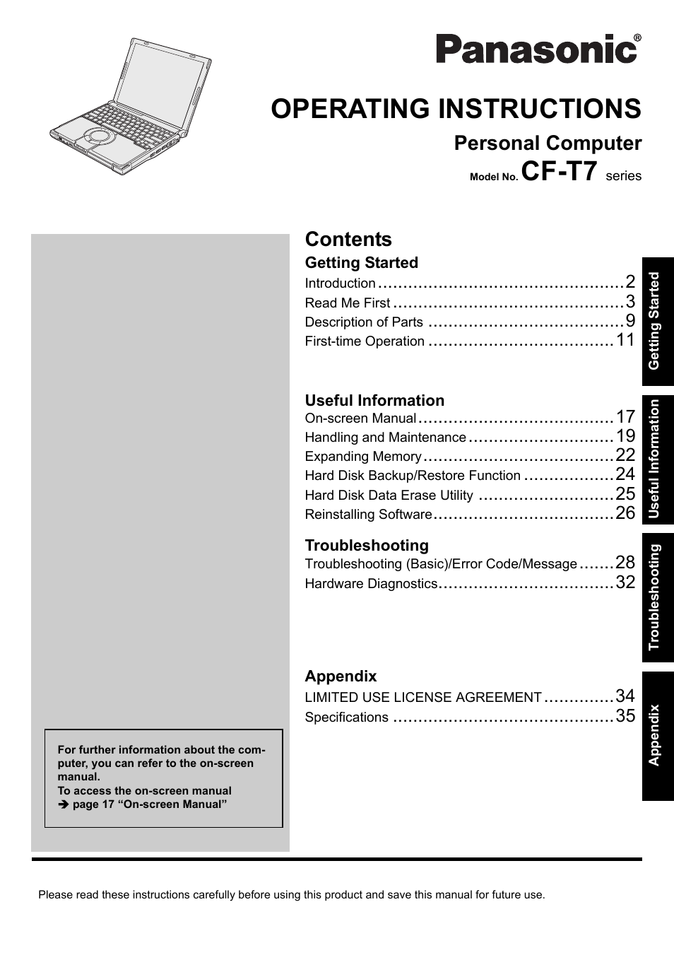 Panasonic CF-T7 User Manual | 40 pages
