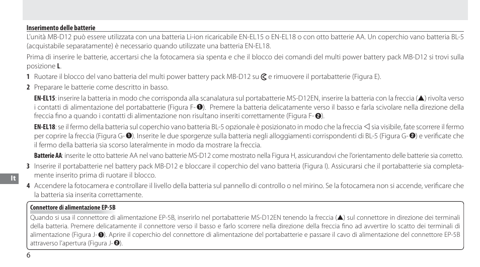 Inserimento delle batterie | Nikon Multi-Power Battery Pack MB-D12 User Manual | Page 120 / 244