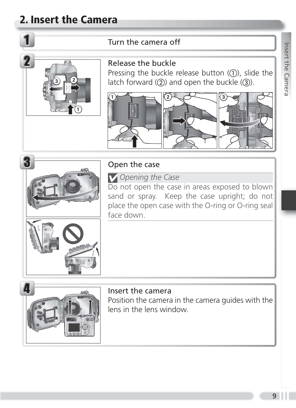 Insert the camera | Nikon WP-CP2 User Manual | Page 16 / 26