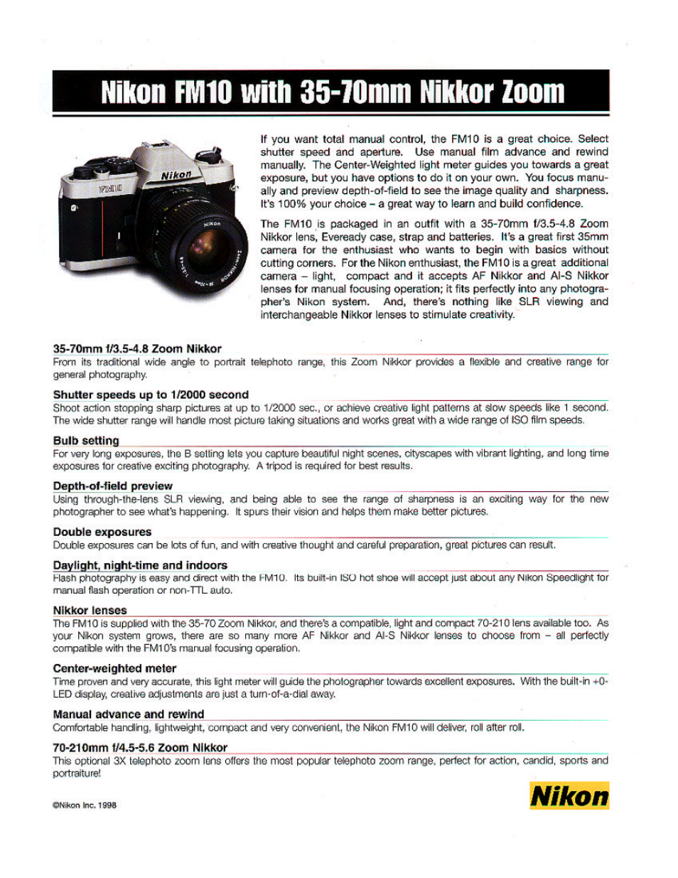 Nikon FM10 User Manual | 2 pages