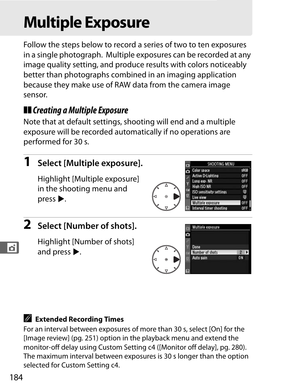 Multiple exposure | Nikon D300 User Manual | Page 210 / 452