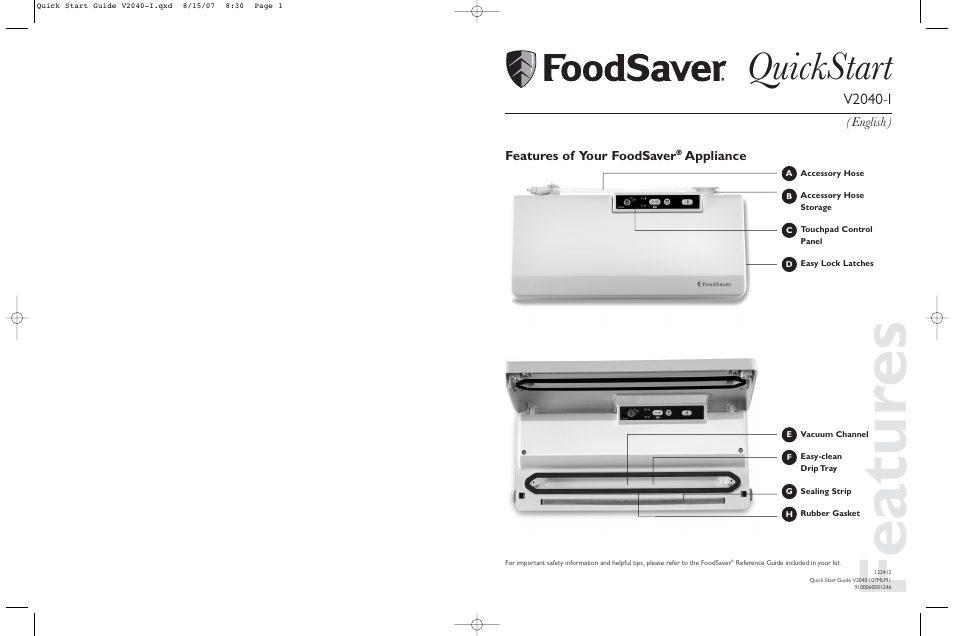 FoodSaver V2040-I User Manual | 16 pages