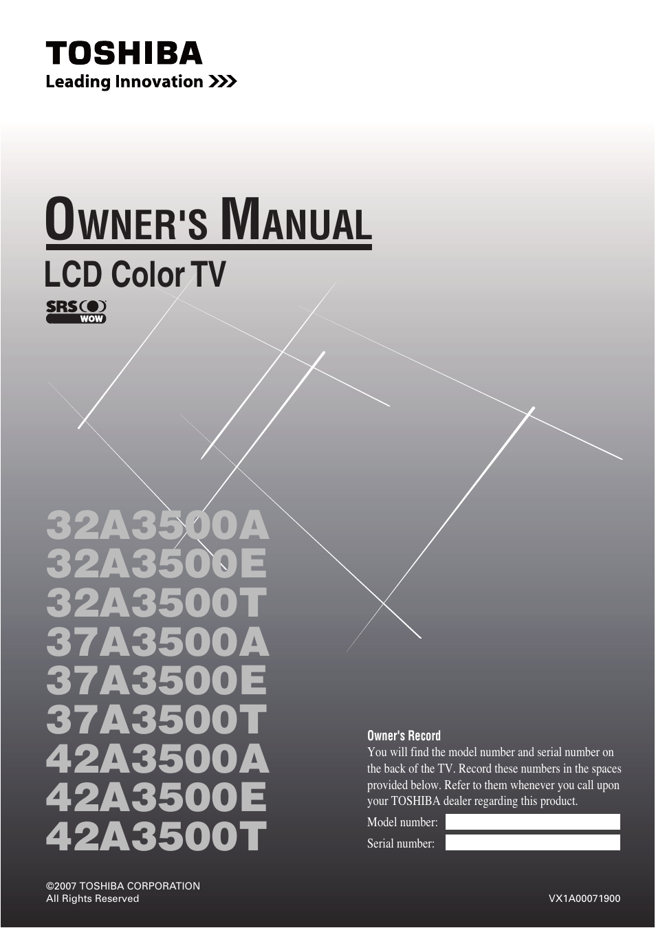 Toshiba 32A3500T User Manual | 36 pages