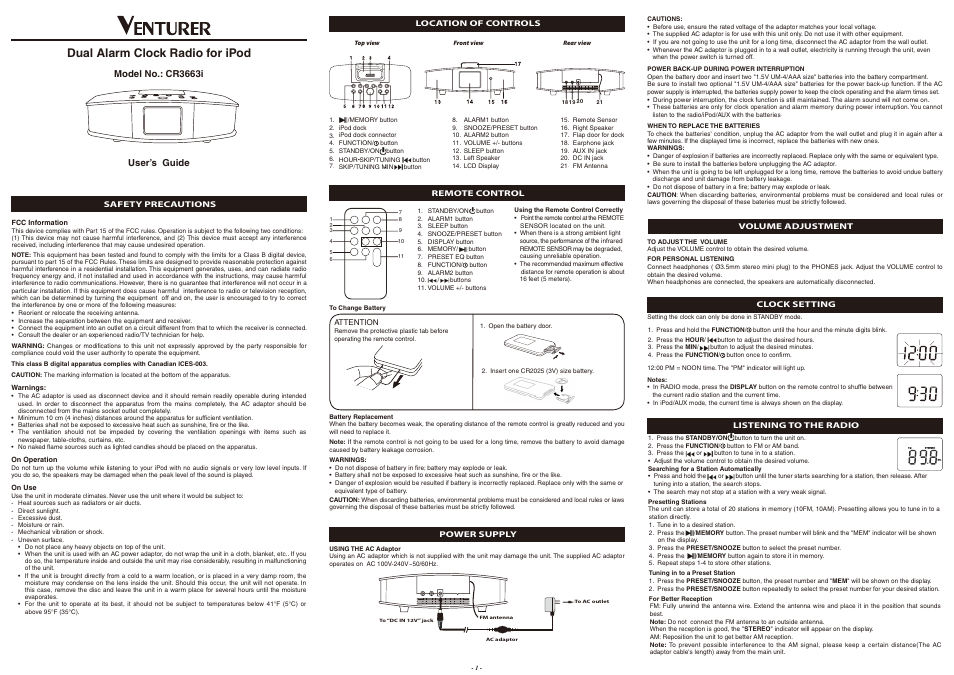 Venturer CR3663I User Manual | 2 pages
