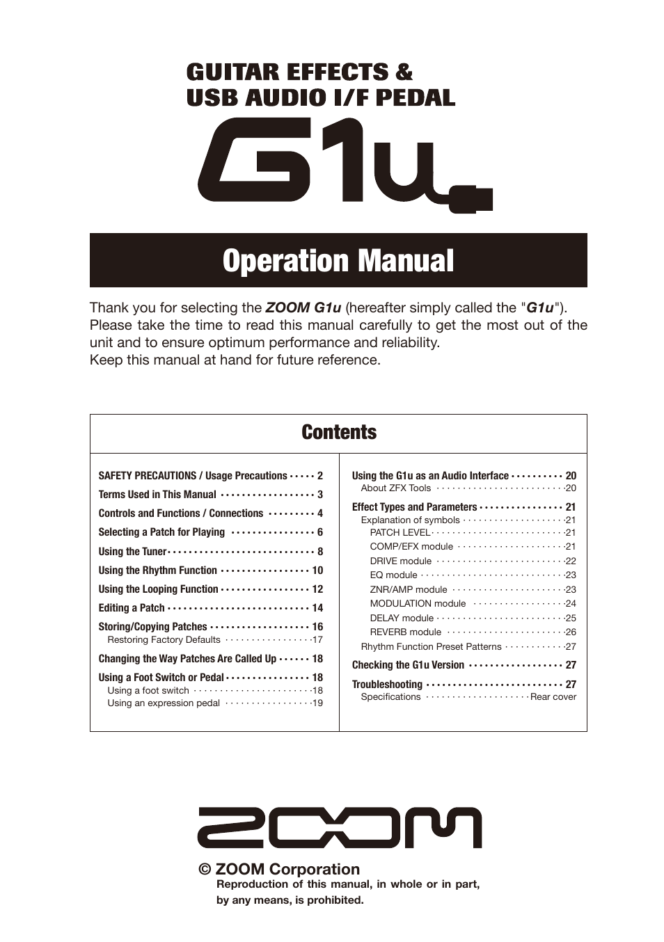 Zoom G1U User Manual | 21 pages