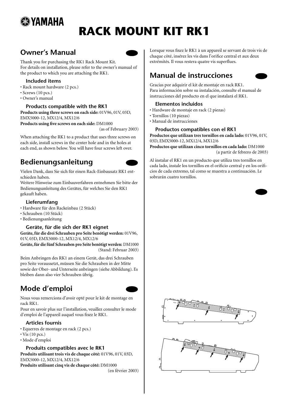 Yamaha RK1 User Manual | 1 page