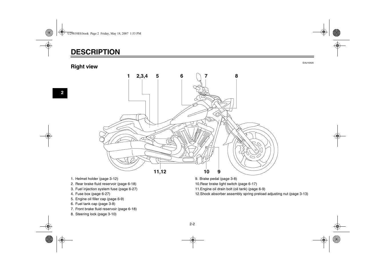 Right view, Right view -2, Description | Yamaha STAR XV19CX(C) User Manual | Page 16 / 96