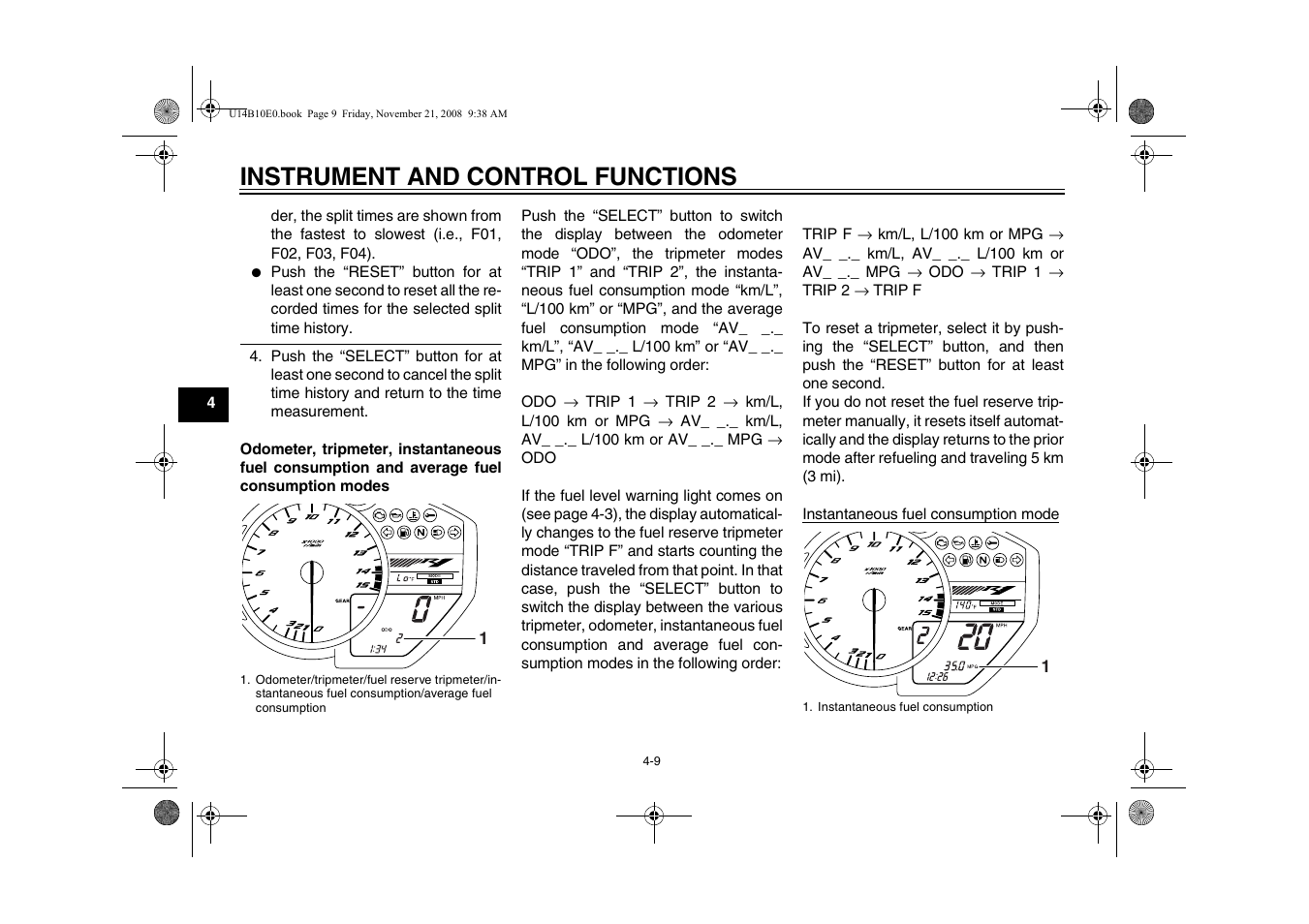 Instrument and control functions | Yamaha YZFR1Y(C) User Manual | Page 26 / 122