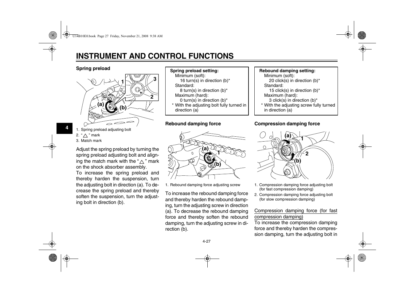 Instrument and control functions | Yamaha YZFR1Y(C) User Manual | Page 44 / 122