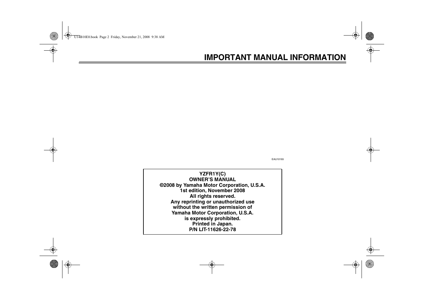 Important manual information | Yamaha YZFR1Y(C) User Manual | Page 5 / 122