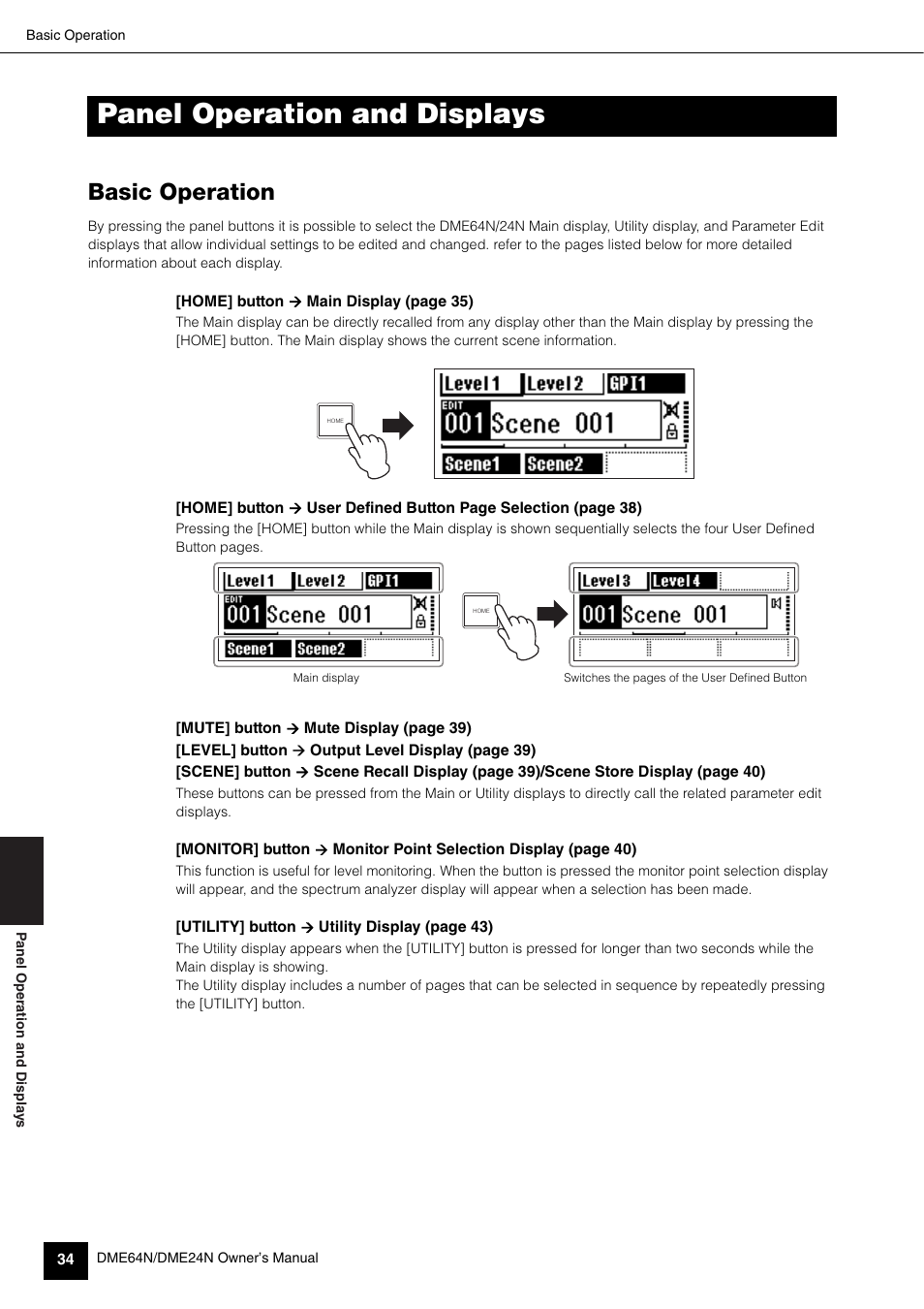 Panel operation and displays, Basic operation | Yamaha 1009MWTO-F0 User Manual | Page 34 / 80