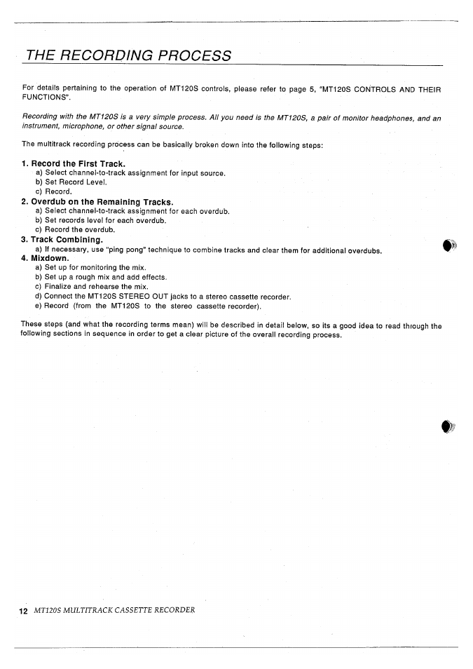 The recording process | Yamaha MT120S User Manual | Page 14 / 81