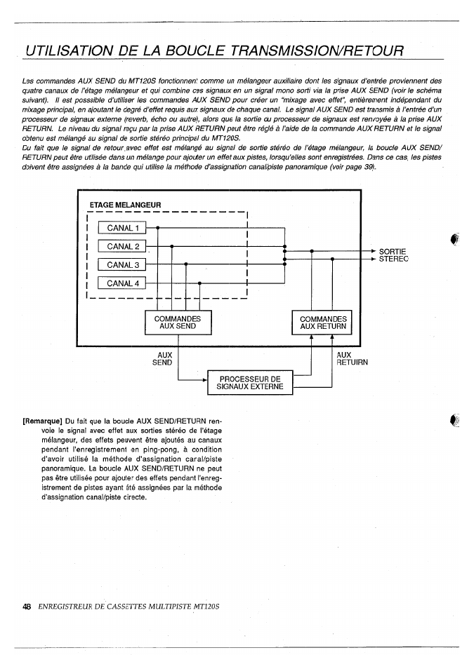 Utilisation de la boucle transmission/retour | Yamaha MT120S User Manual | Page 49 / 81