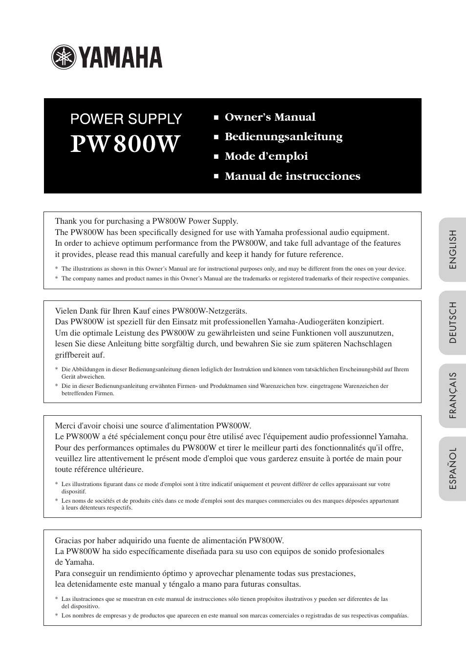 Yamaha PW800W User Manual | 10 pages