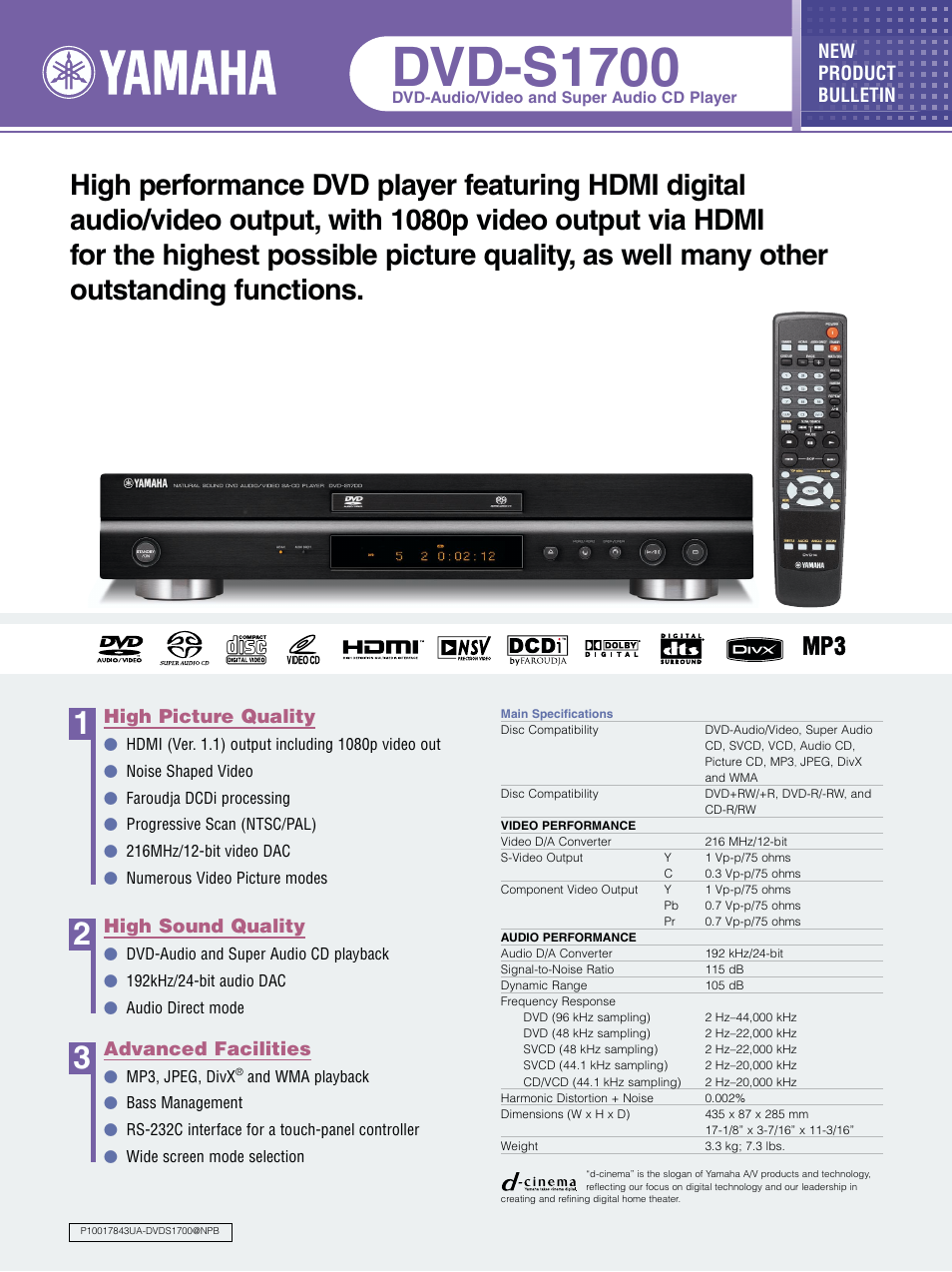 Yamaha DVD1700 User Manual | 2 pages