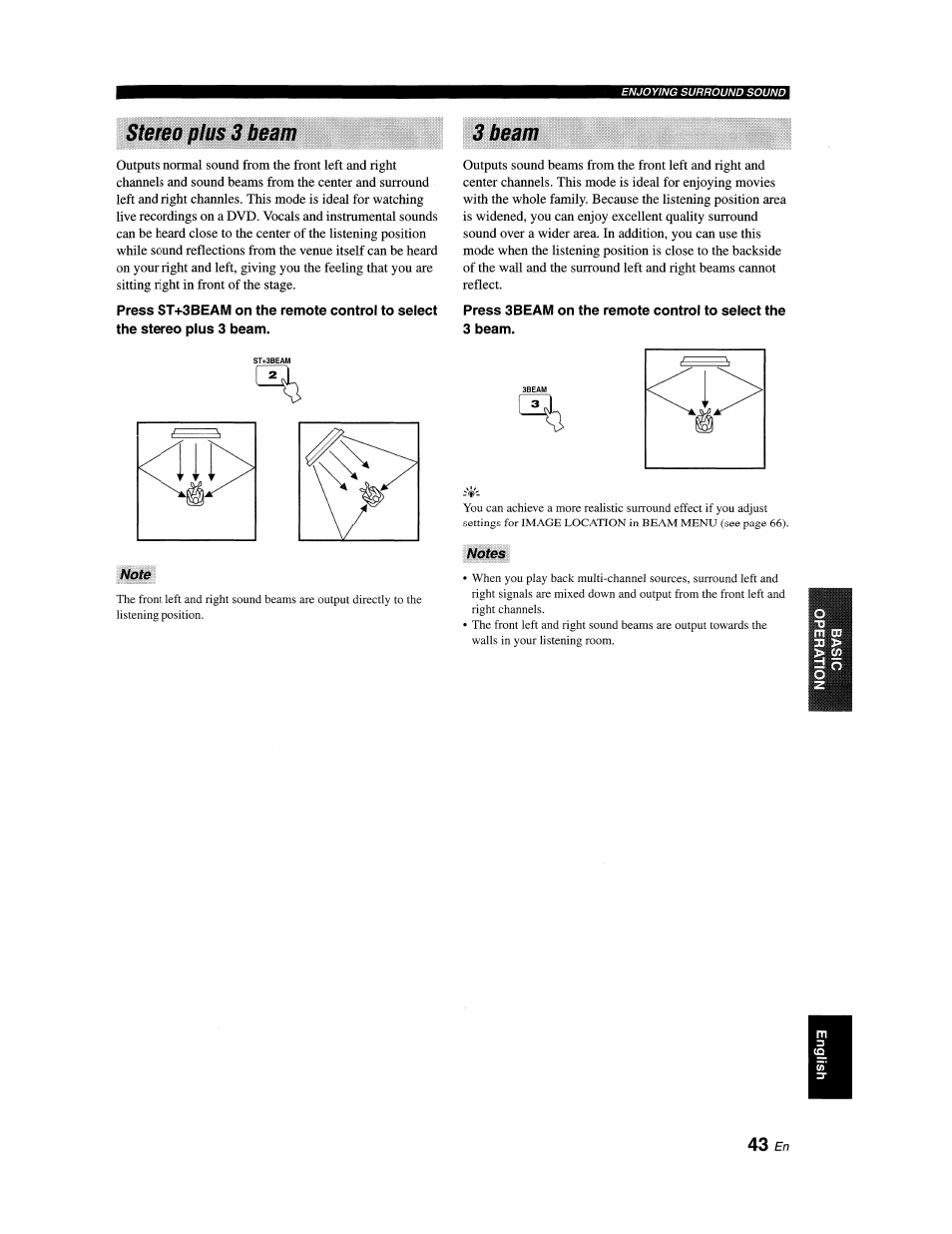 Stereo plus 3 beam, Nate, Steam | Notes | Yamaha YSP-1100 User Manual | Page 47 / 104