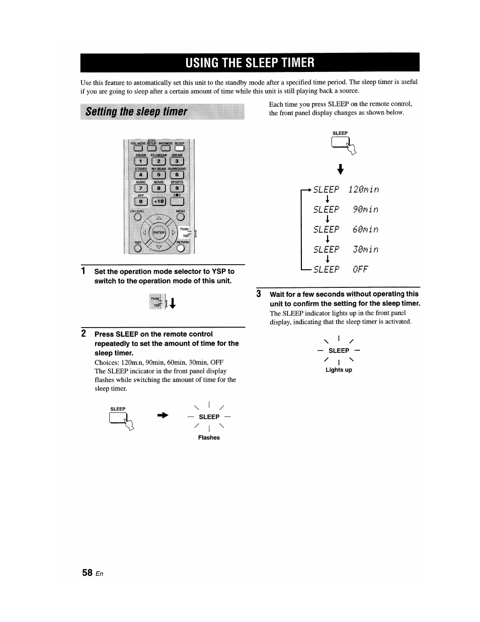 Using the sleep timer | Yamaha YSP-1100 User Manual | Page 62 / 104