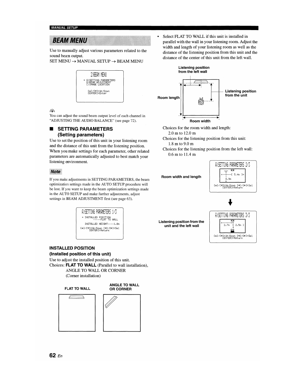 Beam menu, Setting parameters (setting parameters), Fiiseiil plfitflee 1/3 | Yamaha YSP-1100 User Manual | Page 66 / 104