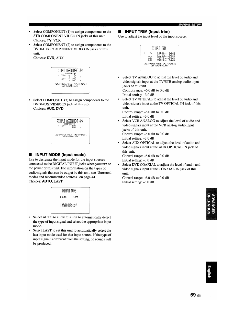 Input mode (input mode), Input trim (input trim), Last | Yamaha YSP-1100 User Manual | Page 73 / 104