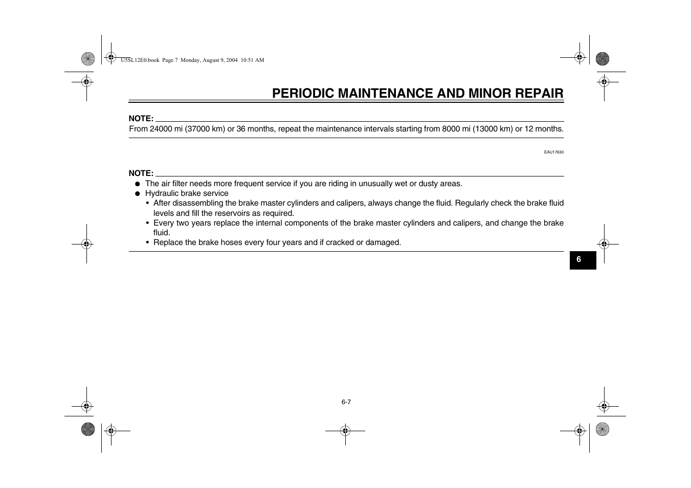 Periodic maintenance and minor repair | Yamaha YZF-R6T(C) User Manual | Page 53 / 111