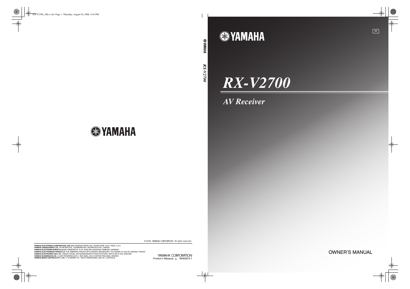 Yamaha RX-V2700 User Manual | 164 pages
