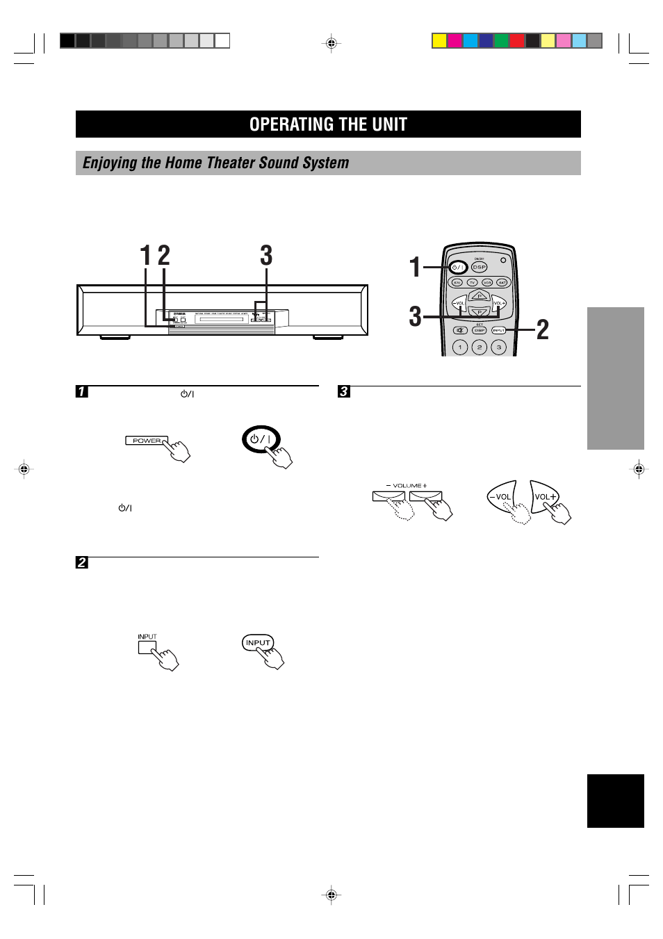 Operating the unit, Enjoying the home theater sound system | Yamaha AV-S70 User Manual | Page 19 / 40