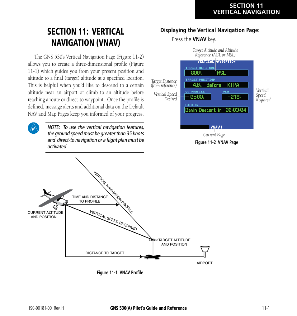 Section 11: vertical navigation (vnav) | Garmin GNS 530 User Manual | Page 191 / 288