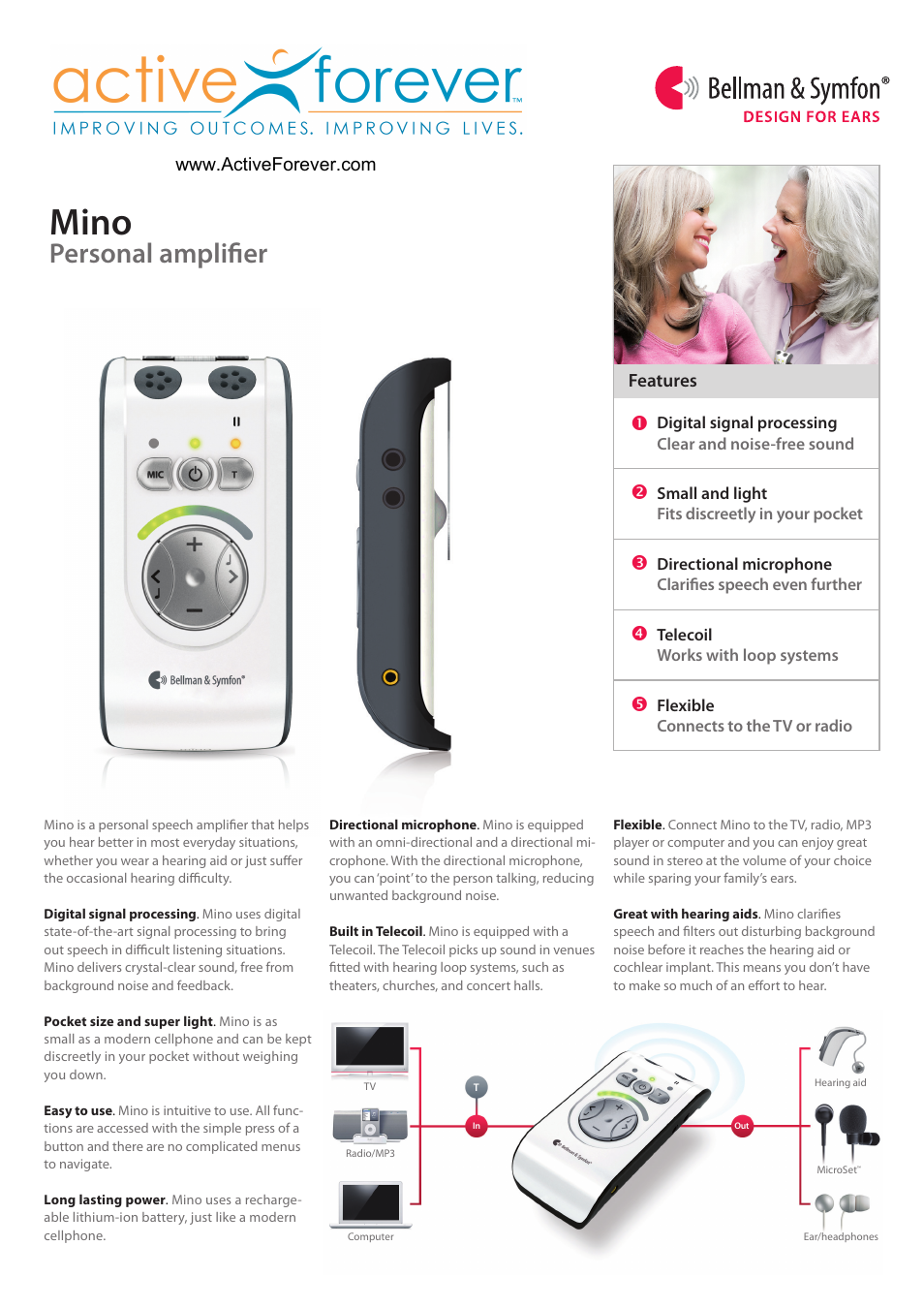 Activeforever Bellman & Symfon Mino Digital Personal Amplifier User Manual | 3 pages