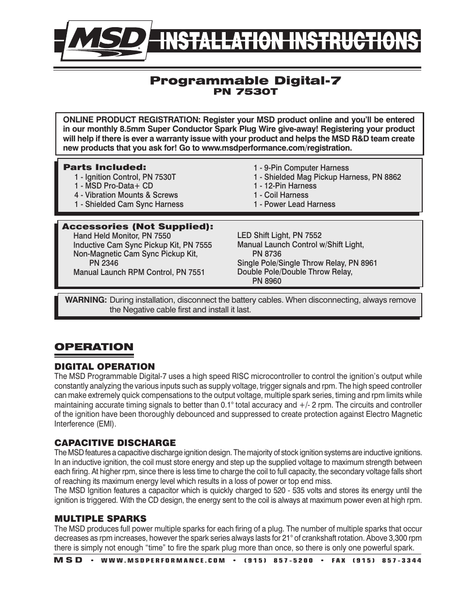 MSD 7530T Programmable Digital-7 Ignition Control Installation User Manual | 16 pages