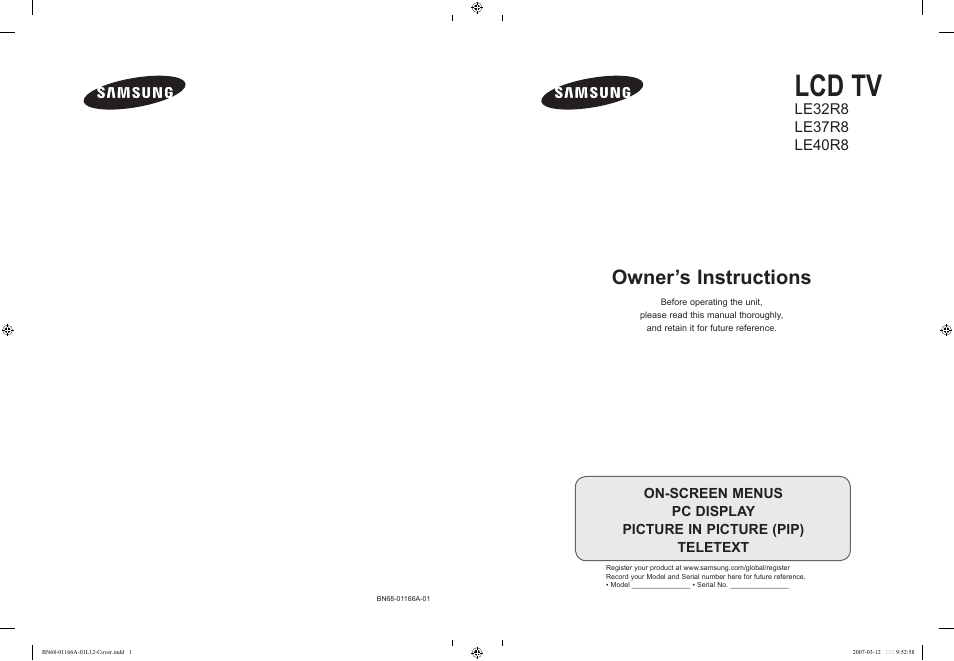 Samsung LE32R8 User Manual | 559 pages