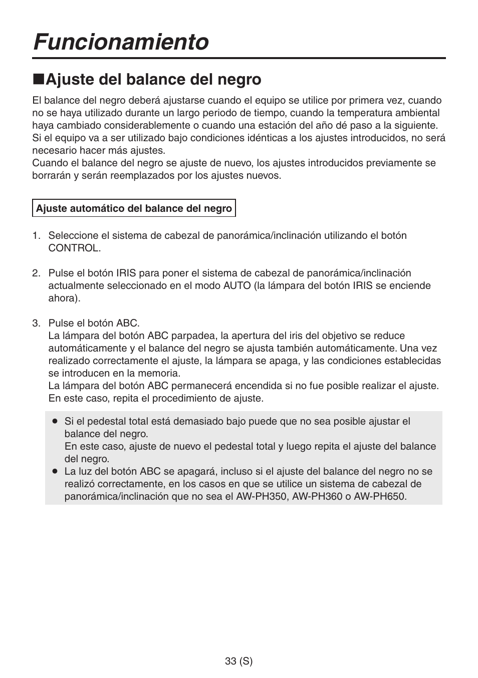 Funcionamiento, Ajuste del balance del negro | Panasonic AW-RP555 User Manual | Page 202 / 296