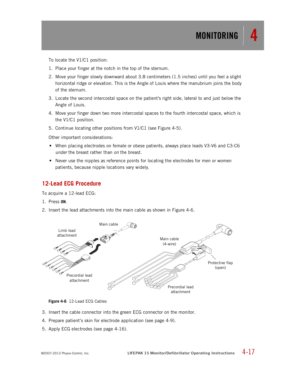 Lead ecg procedure, Monitoring | Physio-Control LIFEPAK 15 User Manual | Page 61 / 290