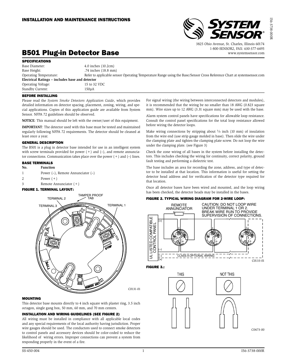 System Sensor B501 User Manual | 2 pages