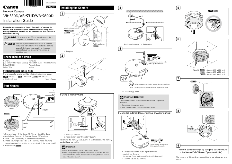 Canon VB-S800D User Manual | 2 pages