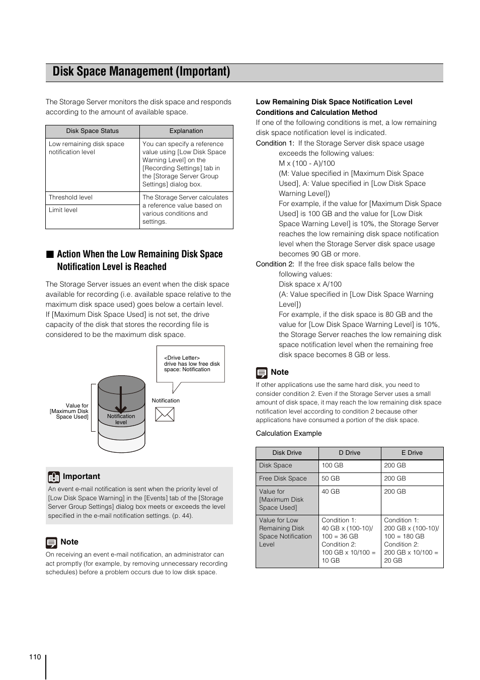 Disk space management (important), P. 110) | Canon VB-M700F User Manual | Page 110 / 138