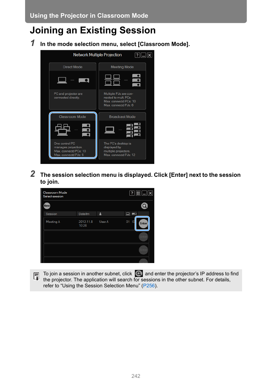 Joining an existing session | Canon XEED WUX450 User Manual | Page 242 / 314