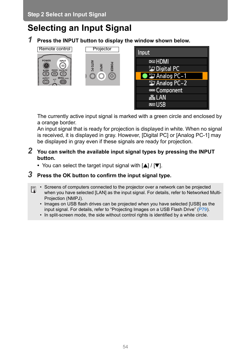 Selecting an input signal | Canon XEED WUX450 User Manual | Page 54 / 314