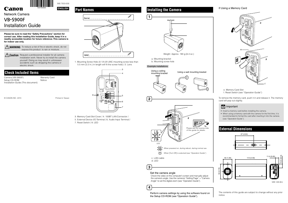 Canon VB-S900F User Manual | 2 pages